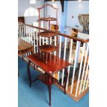 A mahogany three tier cake stand and an occasional table