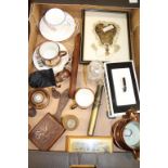 A tray of assorted, to include Treen, Deco cigarette box etc.