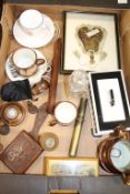 A tray of assorted, to include Treen, Deco cigarette box etc.