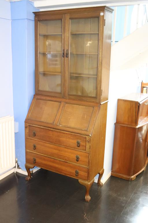 An oak bureau bookcase