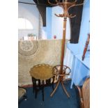 An Indian brass folding table and a Bentwood style coat stand