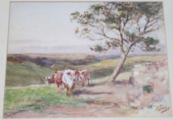 J. Jobling, watercolour, signed, 'Cattle in a rural landscape', 24cm x 31cm