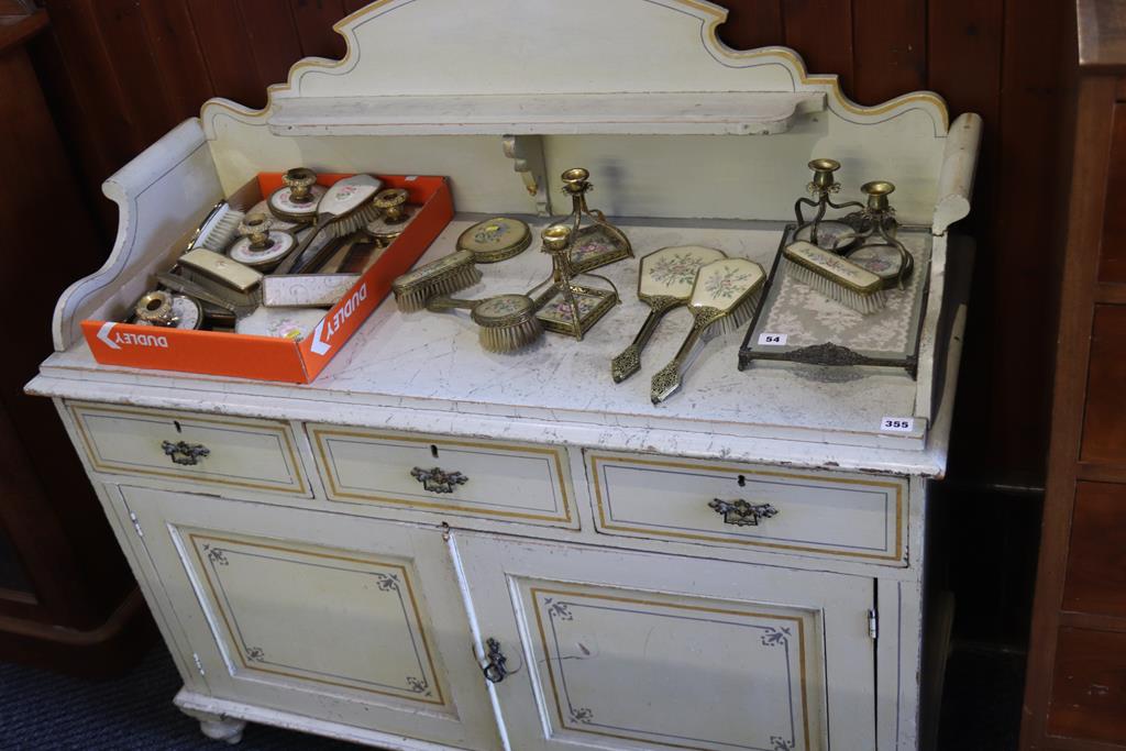 An Edwardian decorative grey painted pine side cabinet, 118cm width - Image 2 of 2