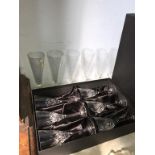 Six boxed Thomas Webb wine glasses and six flutes