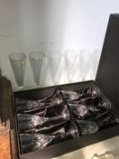 Six boxed Thomas Webb wine glasses and six flutes