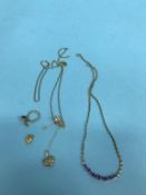 Assorted 9/10k gold, 13.9g, and an 18ct gold pendant, 0.9g