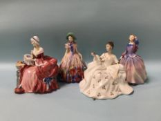 Four Royal Doulton figures, 'Easter Day', 'Blithe Morning', 'My Love', and 'Penelope'