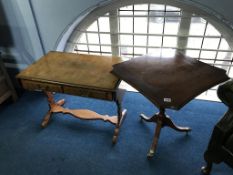 A yew wood occasional table and a burr walnut sofa table