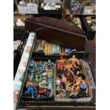 Three trays to include various toys, He-Man, Star Wars figures etc.