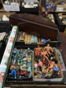 Three trays to include various toys, He-Man, Star Wars figures etc.