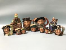 A Royal Doulton figure 'The Cobbler', 'A Stitch in Time', and nine character jugs