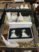 Three trays of assorted, to include Lladro figures, and Wedgwood etc.