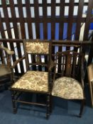 A towel rail and two Edwardian chairs