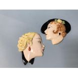 Two Moorland pottery wall masks
