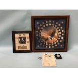 A framed J.F. K. half dollar collection, 50th Anniversary 1960 - 2010, a 2017 Isle of Man Angel