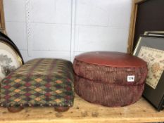 Two footstools and various prints and pictures