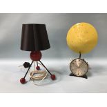 A Sputnik design table lamp and a Metamec table lamp and clock