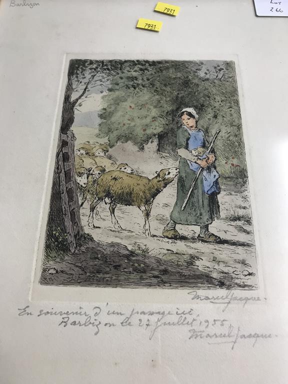 A French engraving, signed in pencil, 'Lady herding sheep', 32cm x 24cm - Image 2 of 3