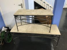 Two marble and metal tables