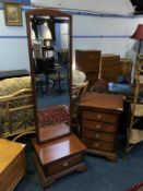 A Stag cheval mirror and small chest of drawers