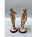 A pair of Royal Dux porcelain Art Deco style nude figures, printed mark, 23cm height