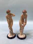 A pair of Royal Dux porcelain Art Deco style nude figures, printed mark, 23cm height