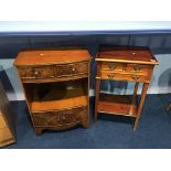 Two yew wood side tables