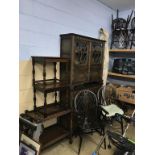 Two oak cabinets, tea trolley and set of six chairs etc.