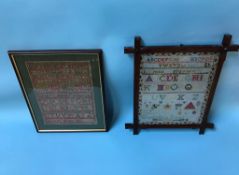 Two alphabet samplers, dated 1831, by Jesse McKenzie and another by Eleanor Cook, dated 1884