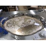 A silver two handled tray, with pierced gallery, weight 29oz