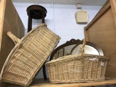 Two baskets, a mirror and a plant stand