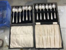 Two cased sets of six silver teaspoons, weight 5.2oz
