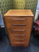 A G Plan 'Fresco' teak chest of drawers, with six drawers, 56cm wide