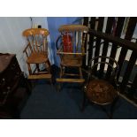 A child's Bentwood chair and two high chairs