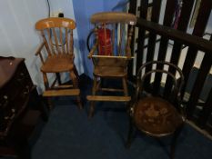 A child's Bentwood chair and two high chairs