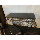 A modern marble top and metalwork console table, 99cm wide