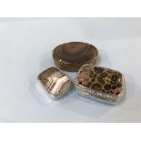 Three snuff boxes, mounted with semi-precious stones