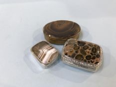 Three snuff boxes, mounted with semi-precious stones
