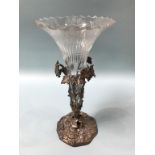 A silver plated naturalistic epergne, with etched glass vase, 32cm height