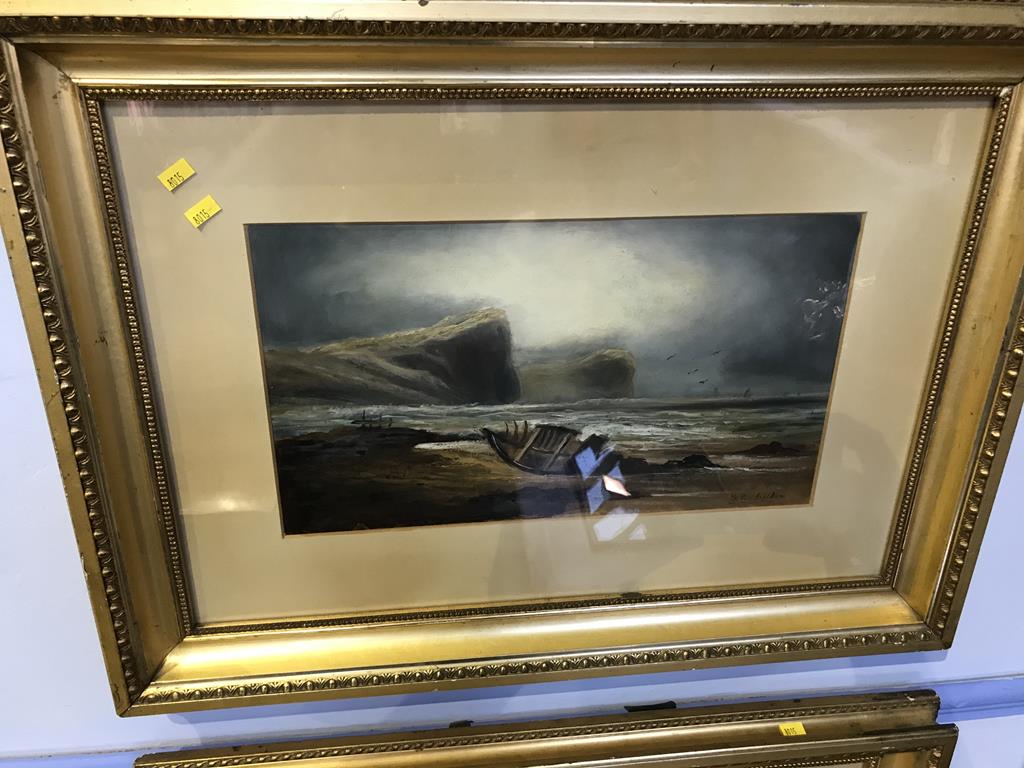 Pair, gilt framed oil, Seascapes, signed D. R. Aitken - Image 3 of 3