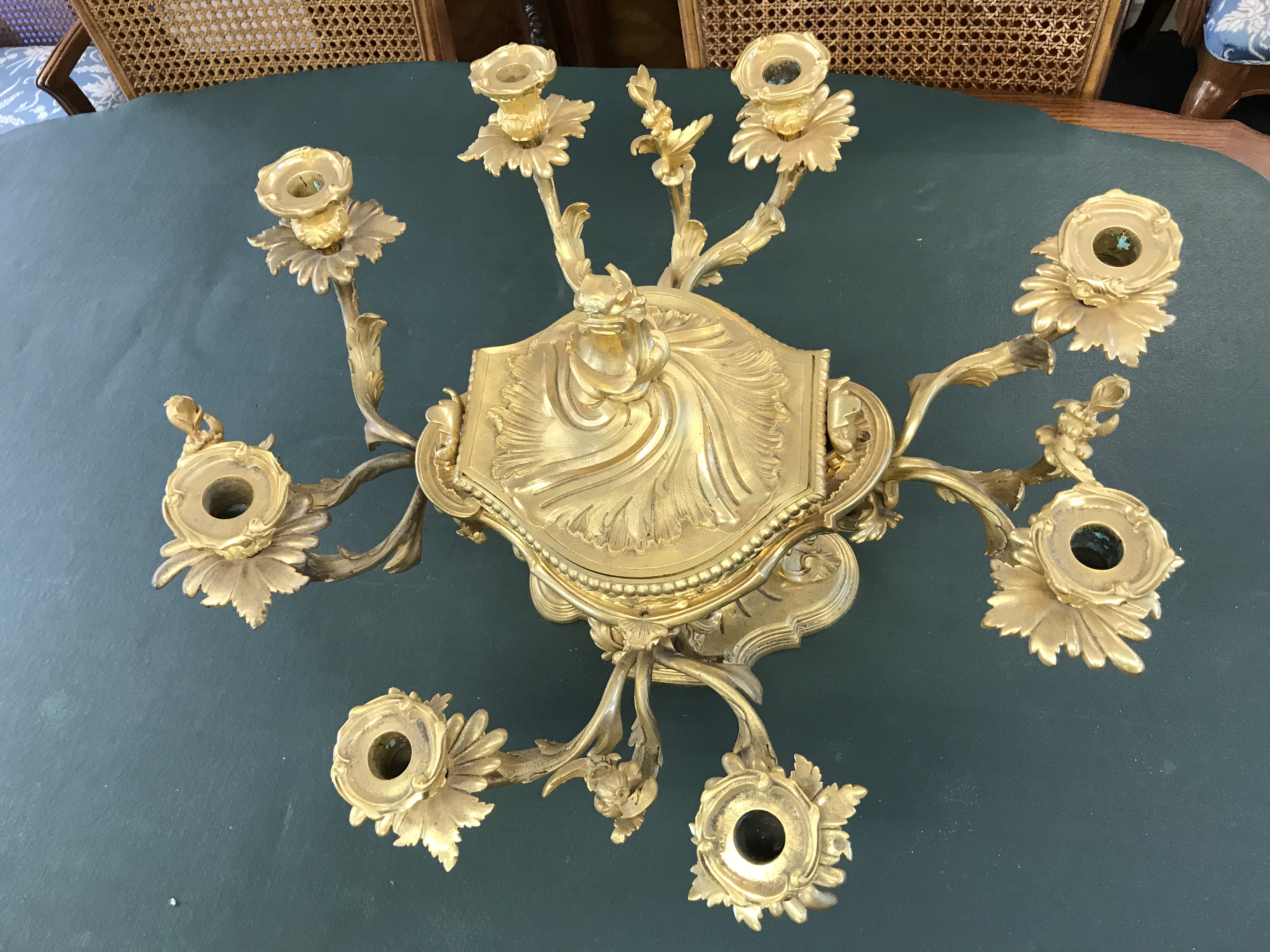 An impressive gilt metal Rococo style table centre piece, the central lidded dish surrounded by four - Image 6 of 8