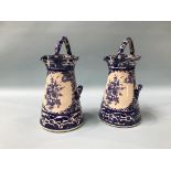 A pair of blue and white china milk pails, 30cm height