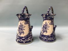 A pair of blue and white china milk pails, 30cm height