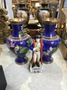 A pair of modern Cloisonne vases, 31cm height, and a Continental figure of Napoleon, 25cm height