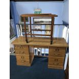 Teak tea trolley and a desk