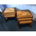 Two teak and tiled nest of tables