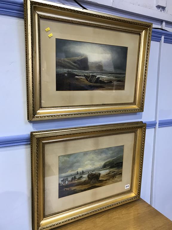 Pair, gilt framed oil, Seascapes, signed D. R. Aitken