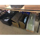 Two boxes of assorted magazine racks etc.