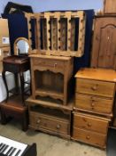 Two pine units, a pair of pine drawers etc.
