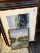 Two signed prints and an oil on board of Seaton Sluice